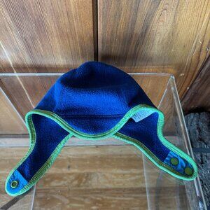 Vintage Patagonia Baby Synchilla Fleece Hat Pilot Cap Ear Flap Blue Green